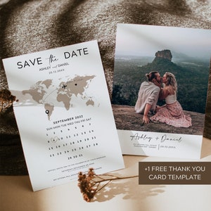 CARMEN Ziel Hochzeit Save the Date Vorlage, Aquarell Karte Save the Date, Reisekalender Save the Date, Foto Save the Date