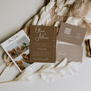 Photo Collage Wedding Invitation with Photo on Back, Minimalist Wedding Invite Suite, Minimal Invite, Simple Editable Invite Template #M6
