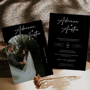 Minimalistische Hochzeitseinladung Vorlage, Foto Hochzeitseinladung Vorlage, Moderne Hochzeitseinladung, Schwarzweiß Hochzeitseinladung #ADRİANNA