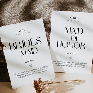 Modern Bridesmaid Proposal Card Template, Minimalist Will You Be My Bridesmaid Card, Maid Of Honor Proposal, Editable Template, Instant, A6