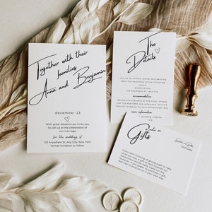 Moderne bruiloft uitnodiging set sjabloon, minimalistisch, 100% bewerkbare sjabloon, INSTANT Download, uitnodigen, RSVP, details kaart, Canva, #M1