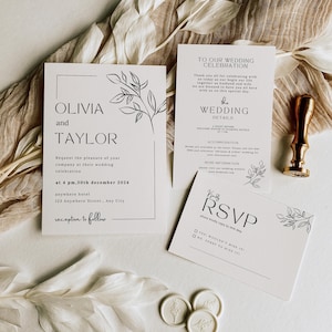 Ensemble de modèles d'invitation de mariage minimaliste, téléchargement de modèle d'invitation de mariage, invitation de mariage moderne modifiable, téléchargement immédiat, #OLIVIA