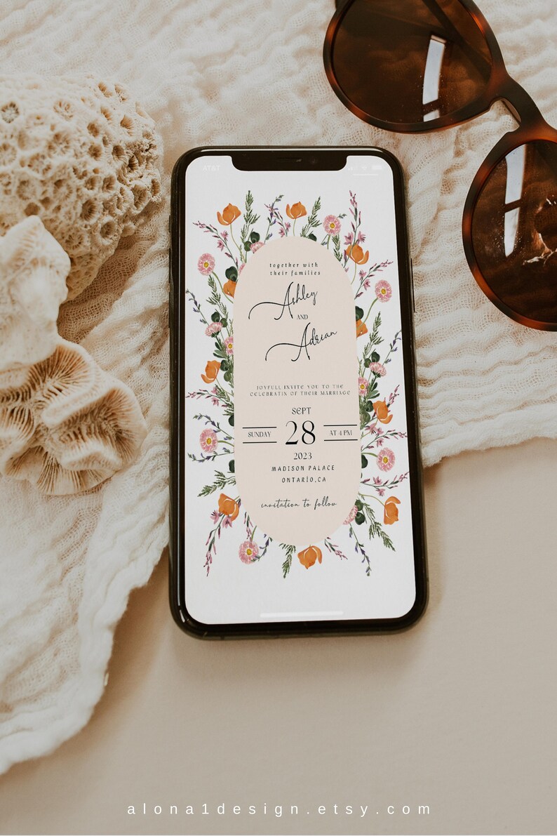 Wildflower Wedding Evite Template Image Smartphone Electronic