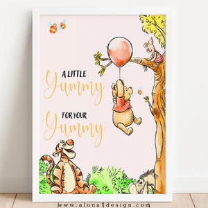 A Little Yummy For Your Tummy, Classic Winnie The Pooh Sign, Printable Table Sign, Party Sign Decorations, 8x10 Jpeg and Pdf, You Print