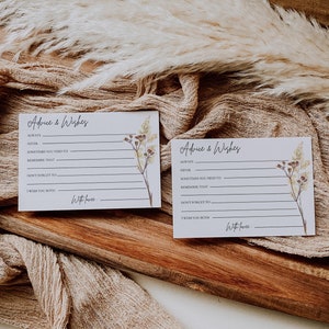 Boho Hochzeit Rat Kartenvorlage, Wünsche für die Braut und Bräutigam, Rat für das glückliche Paar, Print At Home Ehe Rat Karte Ideen #A7