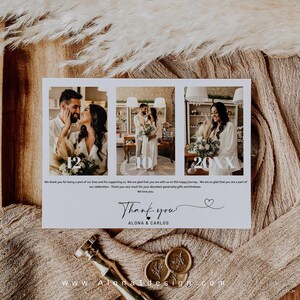 Wedding Photo collage Thank You Card, Minimal, Custom Thank You Card Template, 100% Editable, Instant Download,  Flat Card, 5x7,edit canva