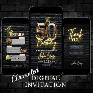 Digital 50th Birthday Invitation For Men, 50 Invite Ecard, Virtual Rustic Marquee BBQ Fifty Party Invite For Him, Self Editable Template