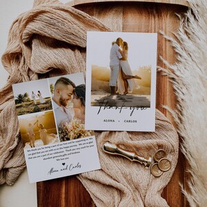 Modèle de carte de remerciement pour collage de photos | Carte de remerciement de mariage minimaliste Merci de mariage moderne | Carte de remerciement de mariage Boho modifiable