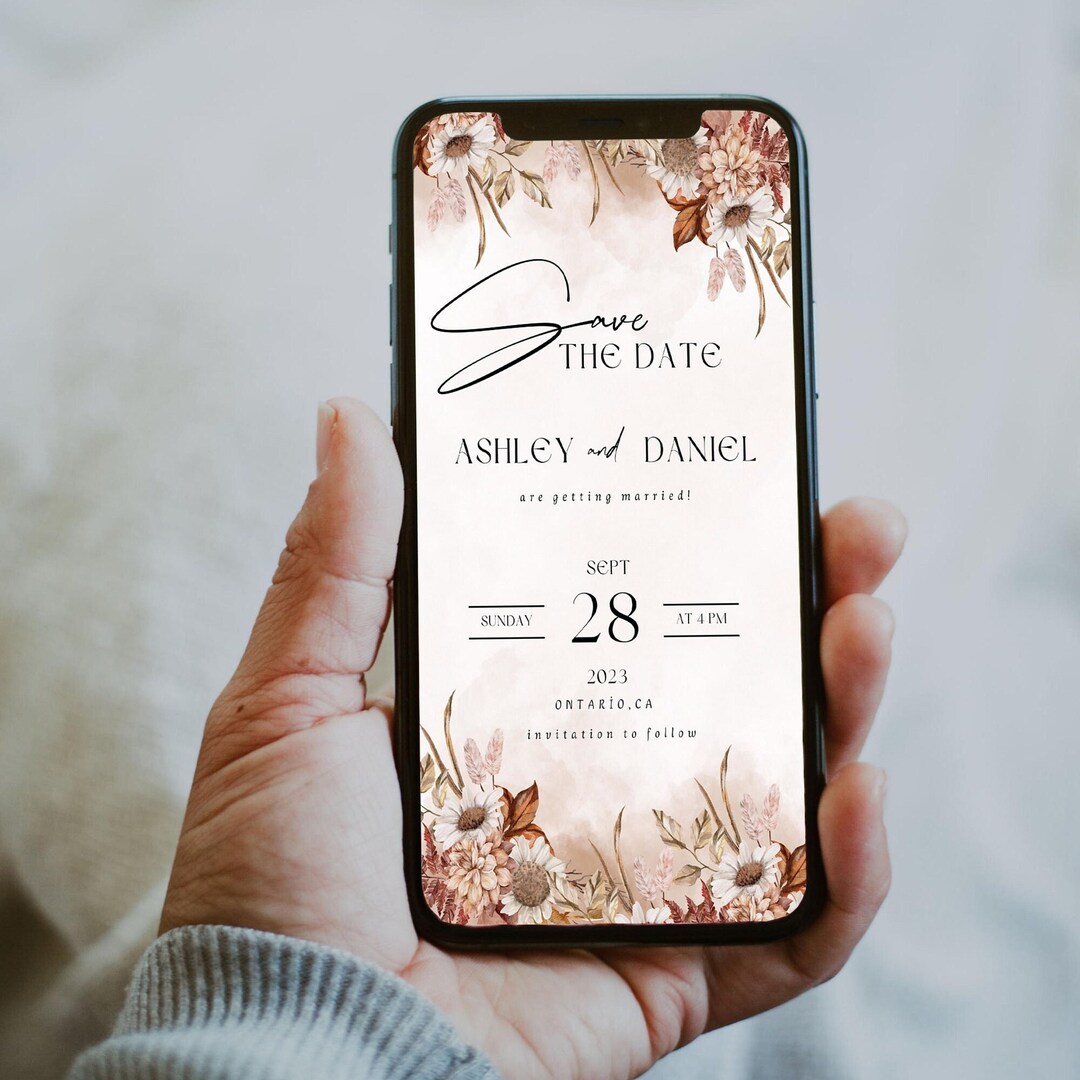 Rustic Fall Wedding Evite Template, Image Smartphone Electronic ...