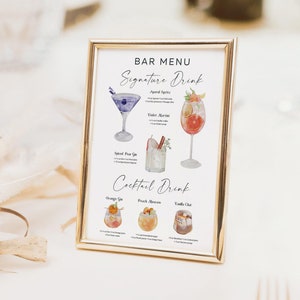 Bar Menu Template, Modern Editable Drink Menu Template, Minimalist Printable Bar Menu, Signature Drinks Sign, 100+ Drink Images, Greenery