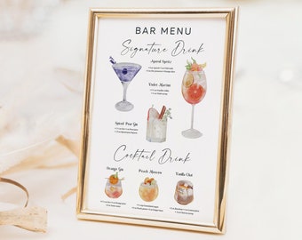 Bar Menu Template, Modern Editable Drink Menu Template, Minimalist Printable Bar Menu, Signature Drinks Sign, 100+ Drink Images, Greenery