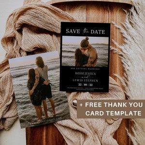 Unique black Minimalist Save The Date Template, Modern Save The Date Template with Photo, Boho Save The Date Card, Editable Template