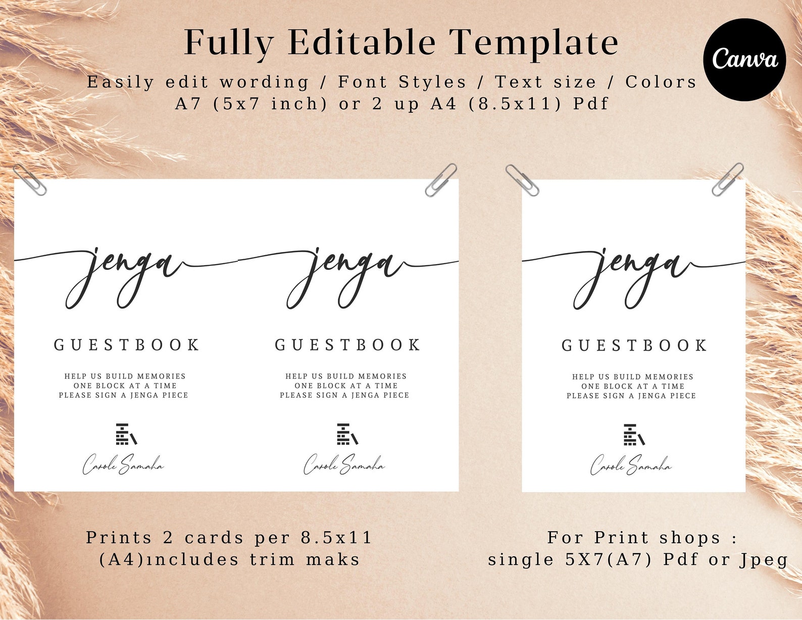 Script Wedding Jenga Guestbook Sign Printable Jenga Guestbook - Etsy