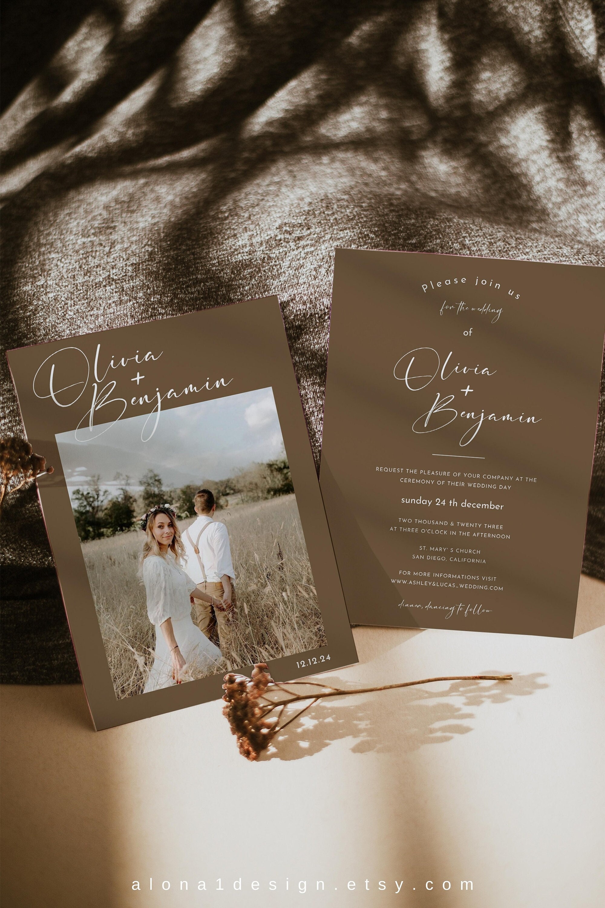 Minimalist Wedding Invitation Template Editable Terracotta Wedding Invite Modern Burnt Orange Wedding Invite Photo Wedding