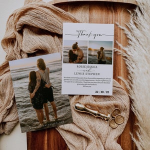 Modello di biglietto di ringraziamento per matrimonio minimalista con 3 foto / Biglietto di ringraziamento per matrimonio moderno / Ringraziamento per matrimonio Boho / Download modificabile /A1