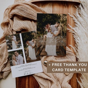 Photo Collage Save the Date Template, Save the Date Cards with Pictures, Editable with Templett