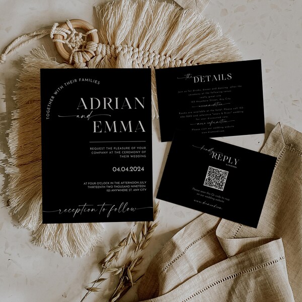 Wedding Invitations Black and White Design Etsy