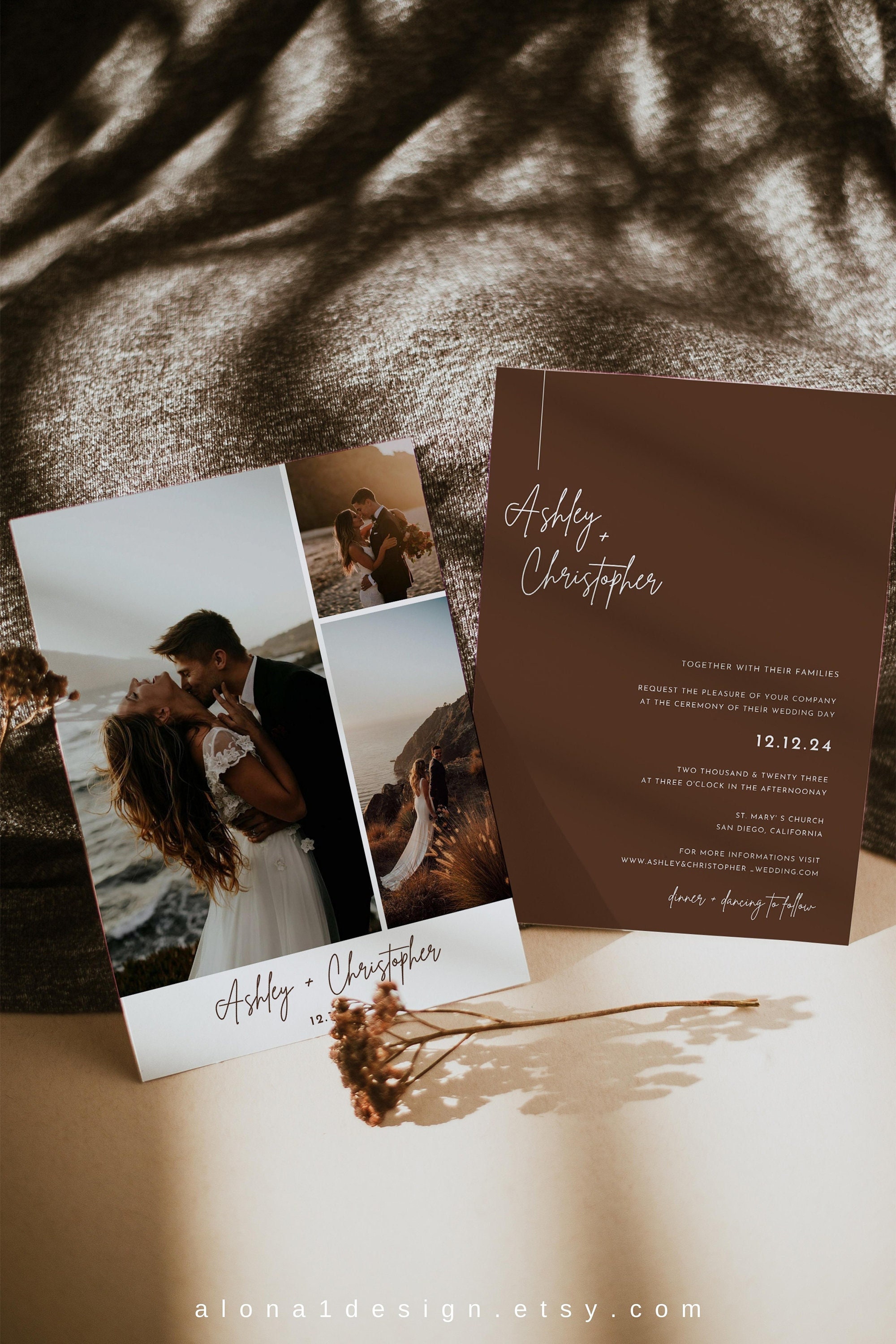 Minimalist Wedding Invitation Terracotta Wedding Invite Modern Burnt Orange Wedding Invite Photo Wedding Invite Editable