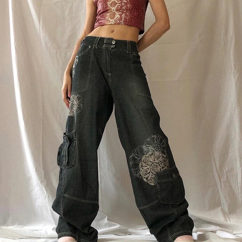 Retro Graphic Print Y2K Baggy Jeans Grunge Fairycore High - Etsy