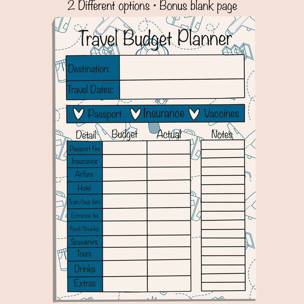 Travel Budget Planner digital download