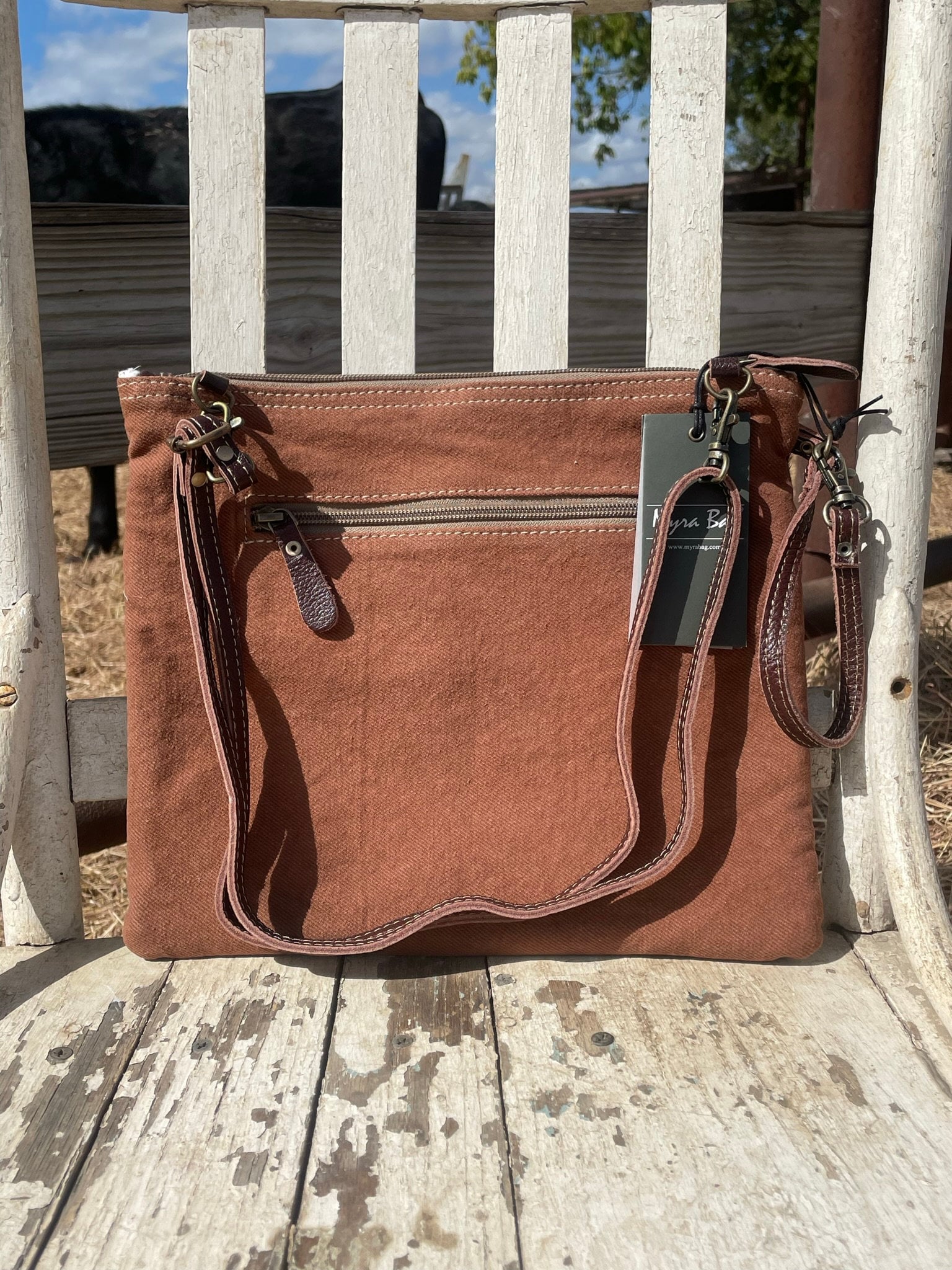 Western Leather Crossbody Bag - Upcycled Canvas Shoulder Bag For Women