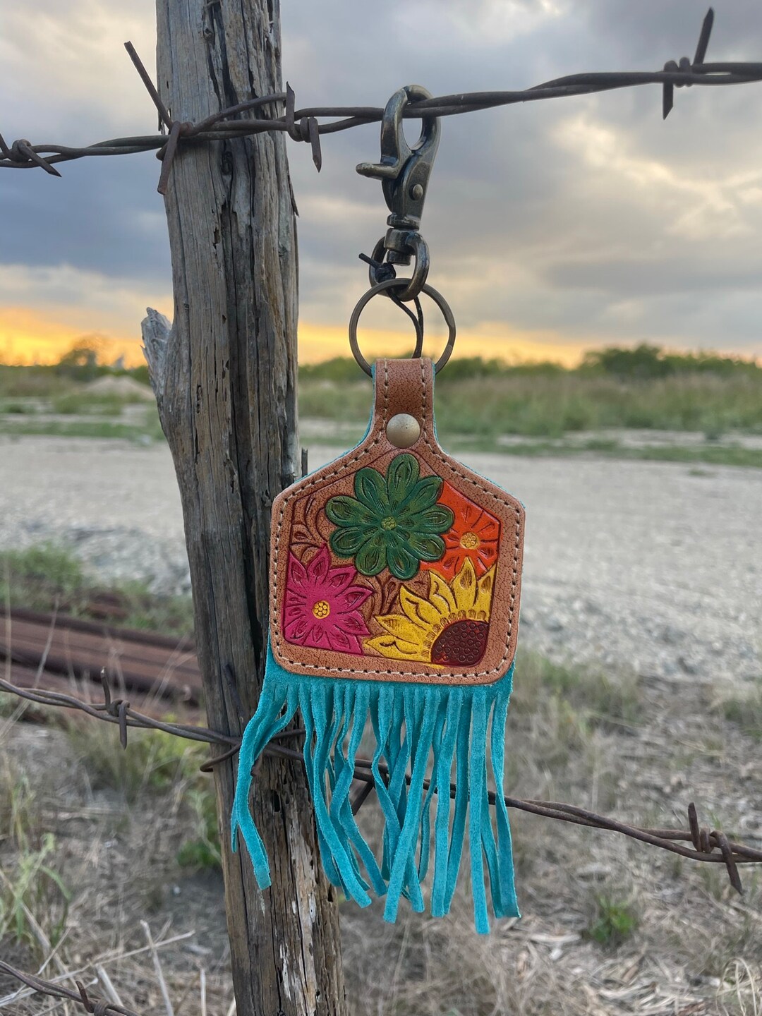 Myra Bag Interlaced Keychain S-2933 - Hair-on-Hide & Leather, Antique Bronze Clip - View #9