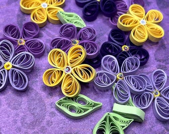 12 Spring Mix Quilled Flowers, Tiny Flower Embellishments, Handmade Flowers
