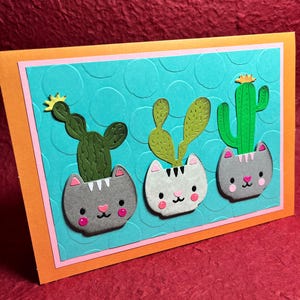 Cartão Suculento, Cartão Cacto, Cartão de Felicitações, Cartão Dia das Mães, Cartão de Aniversário, Cartão Gato, Cartão Amizade, Cartão Interior em Branco, Cactos em Vasos