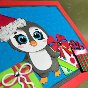Weihnachtskarte, Pinguin Karte, Weihnachtsgeschenk Karte, 3D Karte, Einzigartige Weihnachtskarte, Geprägte Karte, Blanko Grußkarte, Erinnerungskarte
