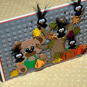 Carte automne ours en peluche, corbeaux mignons, carte automne, carte de Thanksgiving, citrouilles mignonnes, carte de voeux vierge, carte patch citrouille, carte faite main