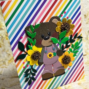 Tarjeta de osito de peluche, tarjeta de felicitación, tarjeta interior en blanco, tarjeta de osito bonito, tarjeta de niña, tarjeta de niño, tarjeta divertida, tarjeta coleccionable, tarjeta con filigrana, girasoles