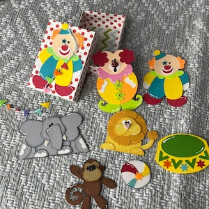 Adornos de circo hechos a mano, adornos de circo hechos a mano, arte en papel, álbumes de recortes, regalos, payaso, mono, elefante, león, palomitas de maíz