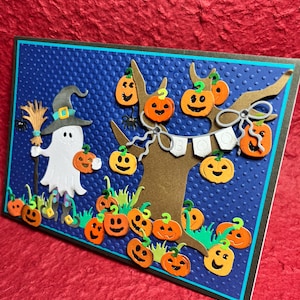 Halloween-Karte, gruselige Karte, Geisterkarte, Spuk-Karte, Happy Halloween-Karte, süße Kürbisse, leere Grußkarte, Boo-Karte, Kürbis-Patch-Karte