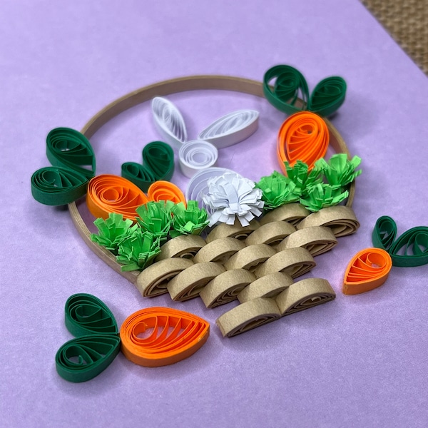 Quilled Easter Card, Basket, Bunny Card, Easter Bunny Card, Quilled Flowers, Blank Inside Card, Easter, Easter Greeting Card