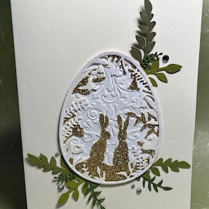 Carte de Pâques, carte de lapin, carte d'oeuf, carte en relief, paillettes, carte florale, carte de paillettes, lapin doré, oeuf 3D