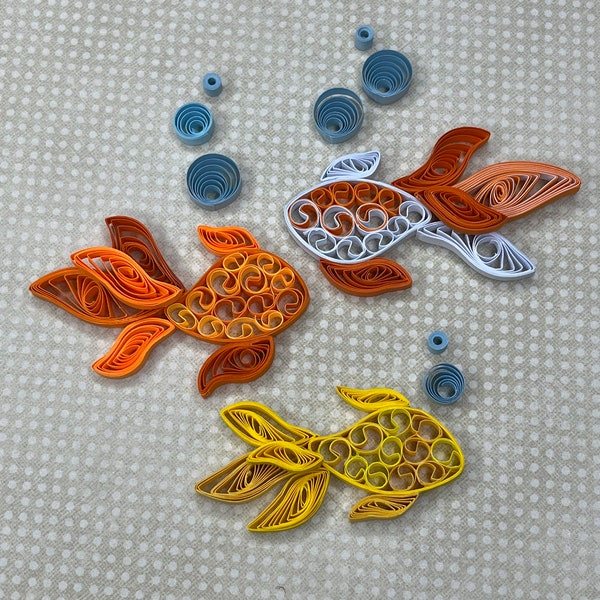 3 Quilled Fish, Fish Embellishments, Craft Supplies, Cardmaking, Scrapbooking, Koi Fish, Koi Embellishment, Paper Charm, Birthday Gift