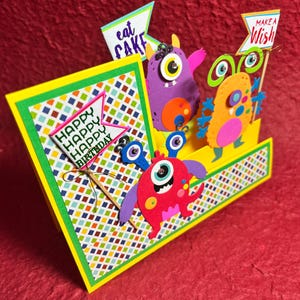 Stepper Karte, Monster, Geburtstagskarte, bunte Monster, süße Monster, Grußkarte