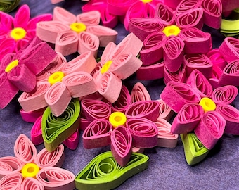 20 Pink Lemonade Quilled Flowers, Tiny Flower Embellishments, Handmade Flowers