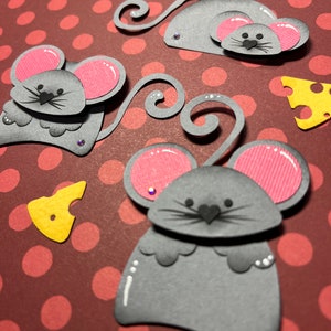 3 enfeites de ratos, enfeites feitos à mão, ratos, mouse, enfeites de scrapbooking, topo de bolo, mouse fofo, mouse de papel, amuletos de papel