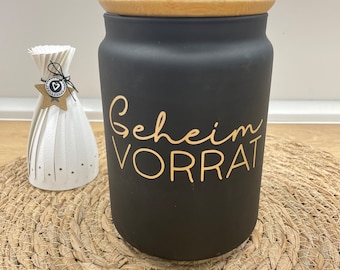 Vorratsglas schwarz -  Vorratsbehälter mit Bambusdeckel - Vorratsdose - GRAVUR - INDIVIDUALISIERBAR