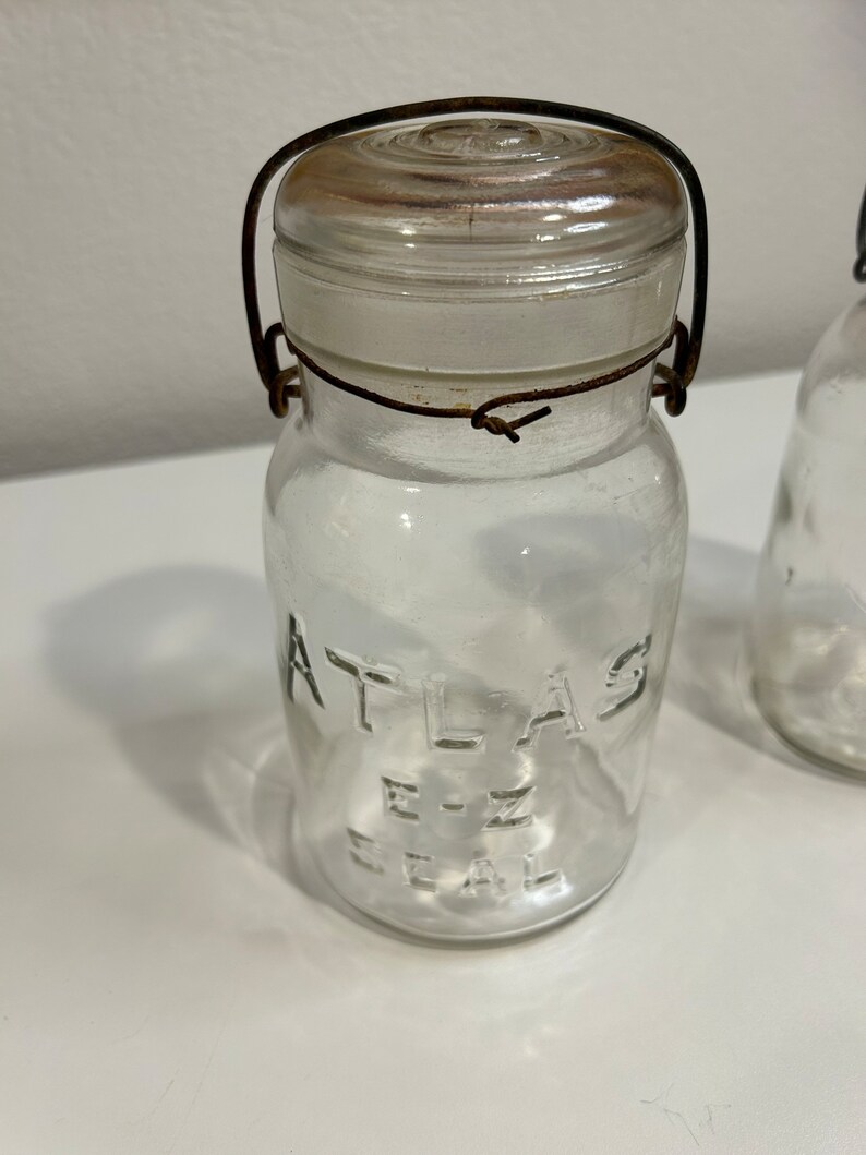 Old Glass Canning Jars With Glass Lids Ball and Atlas Etsy