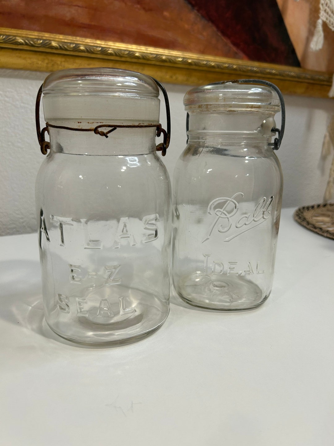 Old Glass Canning Jars With Glass Lids Ball and Atlas Etsy