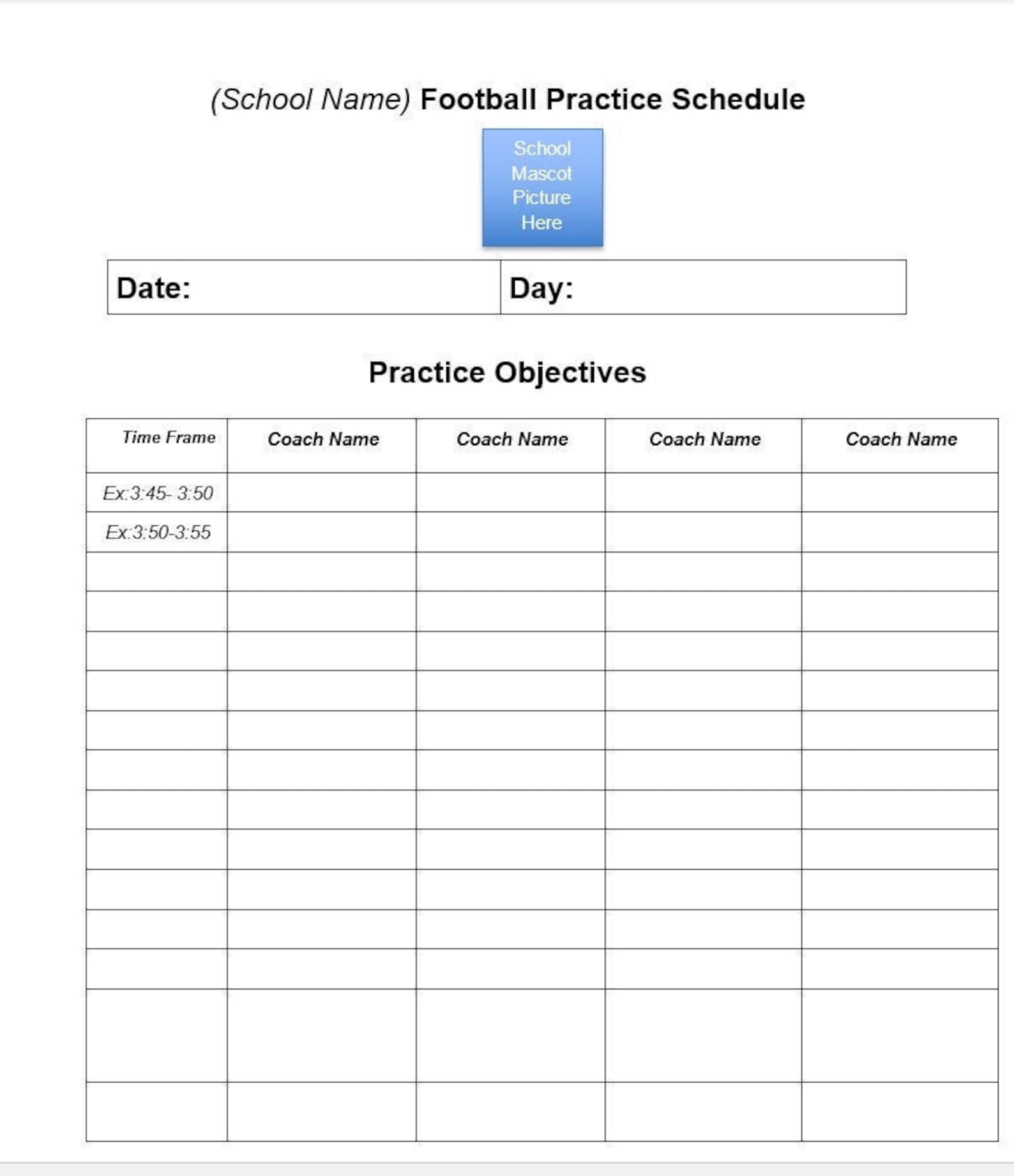 Editable Football Coach Practice Schedule Template Etsy Editable Football Coach Practice Schedule Template Etsy