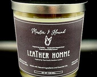 Leather Homme Soy Candle (100% Phthalate-free, IFRA and RIFM Certified, cotton wick and All Natural Soy Wax) 9oz