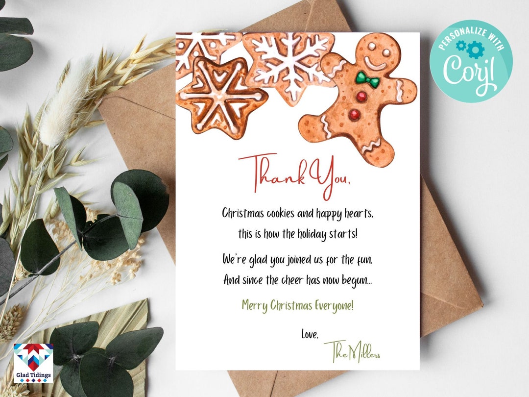 Editable Christmas Thank You Note Christmas Gingerbread Etsy