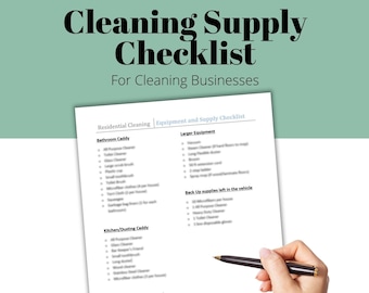 Printable Cleaning Supply Checklist for House Cleaning Businesses. Cleaning Supplies Needed for Each Room.
