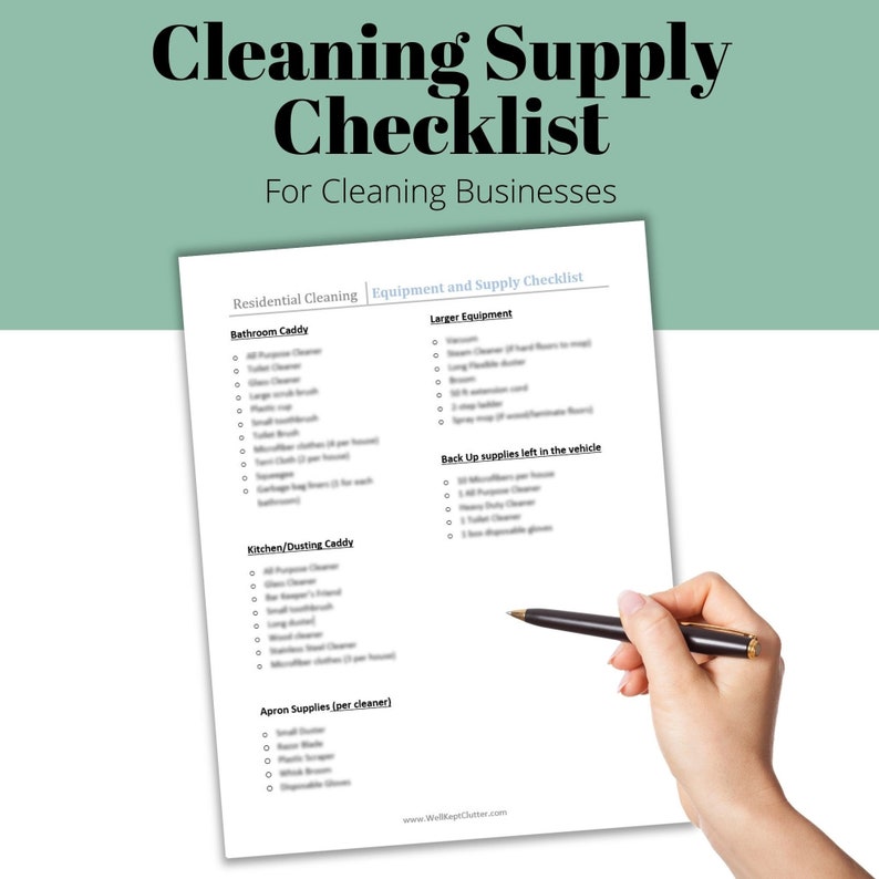Printable Cleaning Supply Checklist for House Cleaning Businesses. Cleaning Supplies Needed for