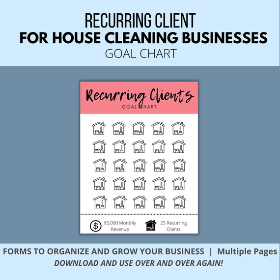Recurring House Cleaning Client Goal Chart, Maid Service Forms, House Cleaning Business Forms.