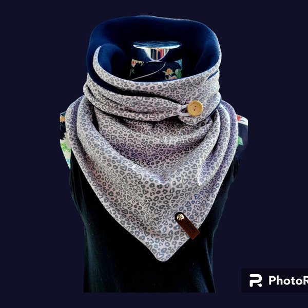 Handmade Schal Halstuch mit Knopf für Damen Leoparden Optik