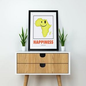 Happiness" Aufgeblasene Afrikanische Landkarte Kunst (Gerahmtes Poster)